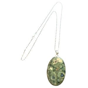 Artisan Made Extra Large Rhyolite and 925 Sterling Silver Pendant Necklace, NWOT